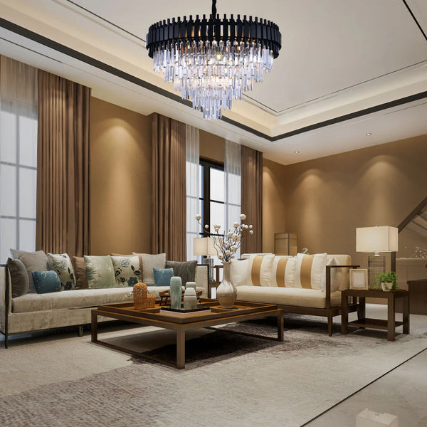 Metropolitan Square Beam Design Tiered Crystal Modern Chandelier Ceiling Light