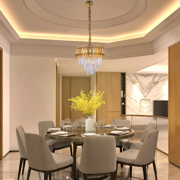 Metropolitan Square Beam Design Tiered Crystal Modern Chandelier Ceiling Light