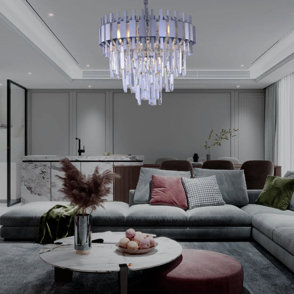 Metropolitan Square Beam Design Tiered Crystal Modern Chandelier Ceiling Light