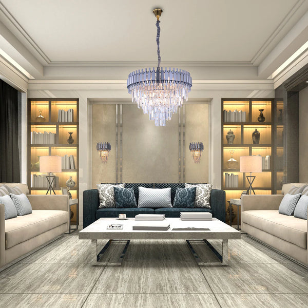 Metropolitan Square Beam Design Tiered Crystal Modern Chandelier Ceiling Light