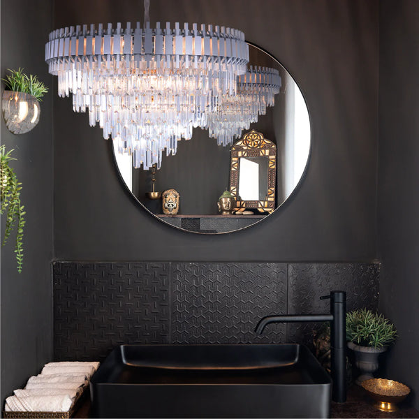 Metropolitan Square Beam Design Tiered Crystal Modern Chandelier Ceiling Light