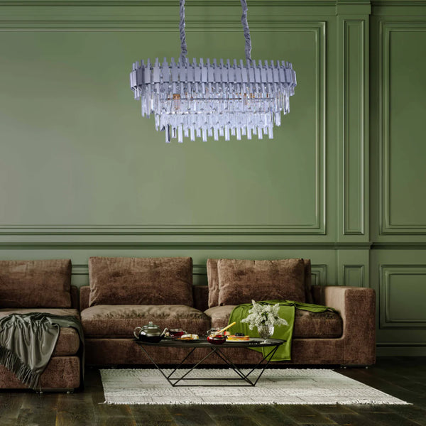 Metropolitan Square Beam Design Tiered Crystal Modern Chandelier Ceiling Light