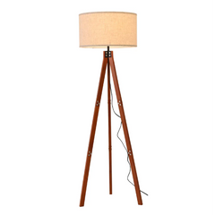Mid-century Wooden Tripod Vintage Floor Lamp Dark Brown Flaxen
