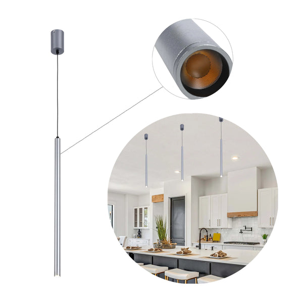 Slim Cylindrical Pendant Light - 5W, 4000K Cool White, IP20