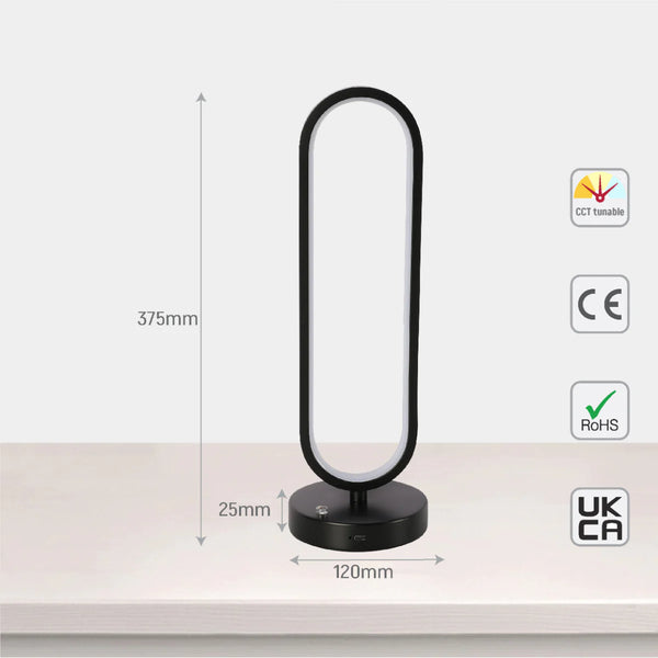 Minimalist Oval Table Lamp with 3 CCT LED - Black Finish
