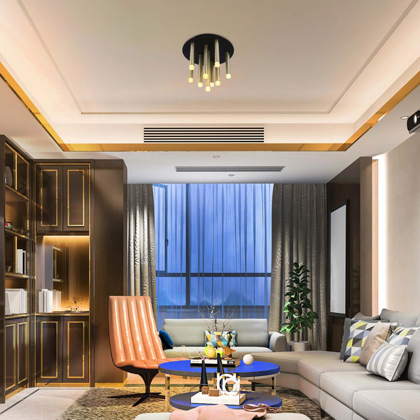 Modern 9-Light Gold Cylinder Ceiling Light with Frosted Diffusers