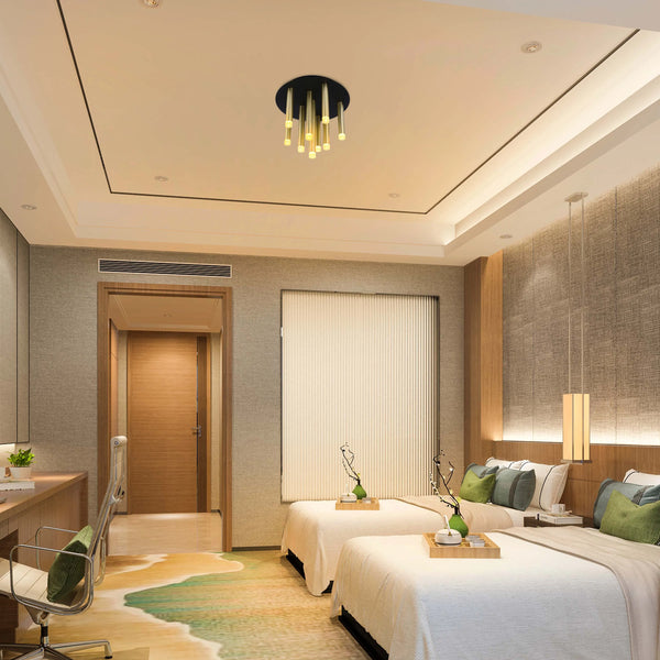 Modern 9-Light Gold Cylinder Ceiling Light with Frosted Diffusers