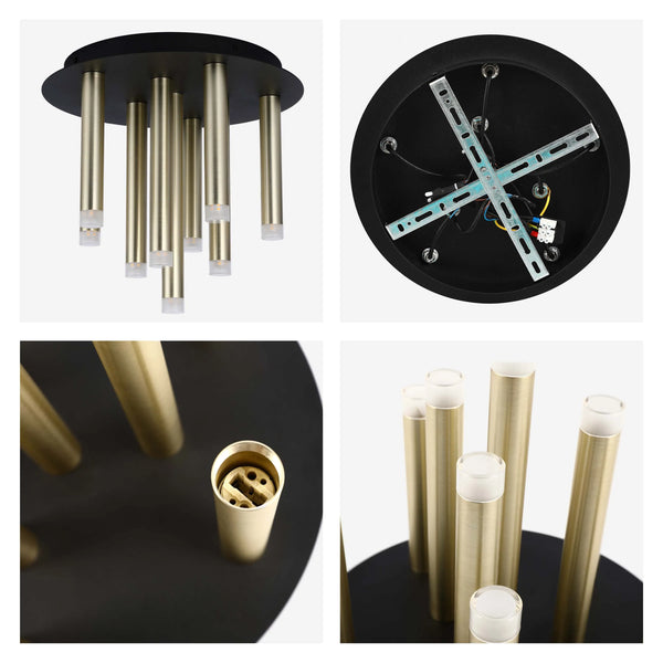 Modern 9-Light Gold Cylinder Ceiling Light with Frosted Diffusers