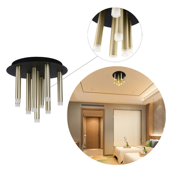 Modern 9-Light Gold Cylinder Ceiling Light with Frosted Diffusers