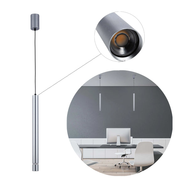 Slim Cylindrical LED Pendant Light - 7W, 4000K Cool White, IP20