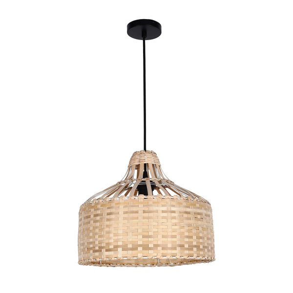 Woven Rattan & Bamboo Pendant Light - E27 Fitting, 40W Max, Dimmable