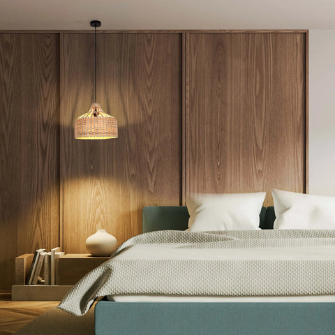 Woven Rattan & Bamboo Pendant Light - E27 Fitting, 40W Max, Dimmable