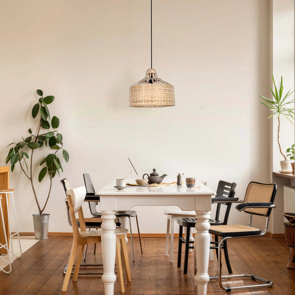 Woven Rattan & Bamboo Pendant Light - E27 Fitting, 40W Max, Dimmable