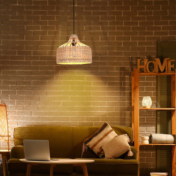 Woven Rattan & Bamboo Pendant Light - E27 Fitting, 40W Max, Dimmable