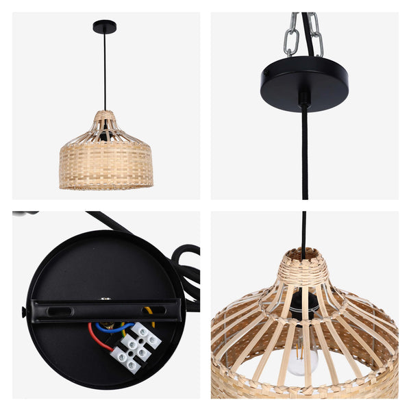 Woven Rattan & Bamboo Pendant Light - E27 Fitting, 40W Max, Dimmable