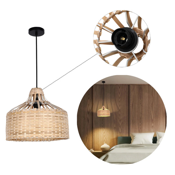 Woven Rattan & Bamboo Pendant Light - E27 Fitting, 40W Max, Dimmable