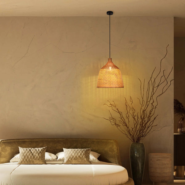 Woven Rattan & Bamboo Pendant Light - E27 Fitting, 40W Max, Dimmable