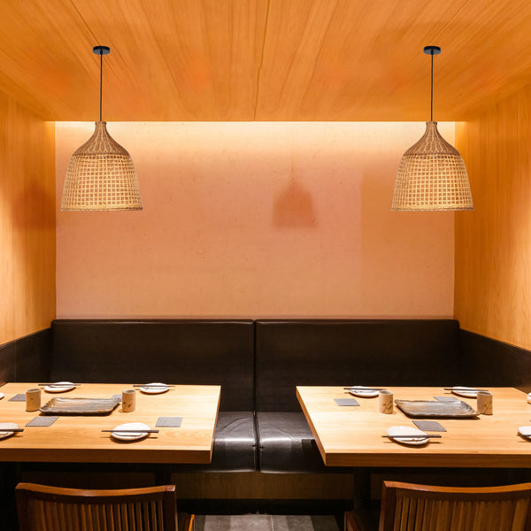 Woven Rattan & Bamboo Pendant Light - E27 Fitting, 40W Max, Dimmable