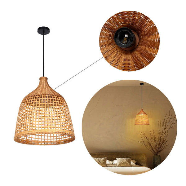 Woven Rattan & Bamboo Pendant Light - E27 Fitting, 40W Max, Dimmable
