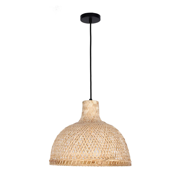 Woven Rattan & Bamboo Pendant Light - E27 Fitting, 40W Max, Dimmable