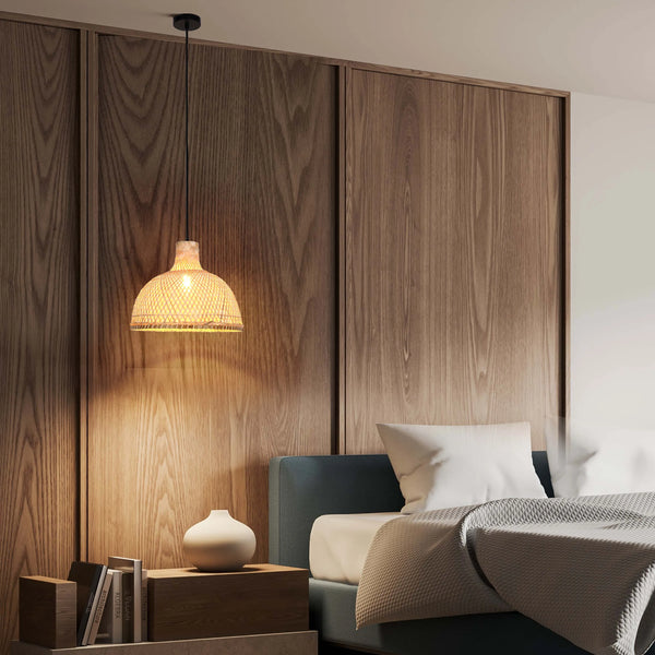 Woven Rattan & Bamboo Pendant Light - E27 Fitting, 40W Max, Dimmable