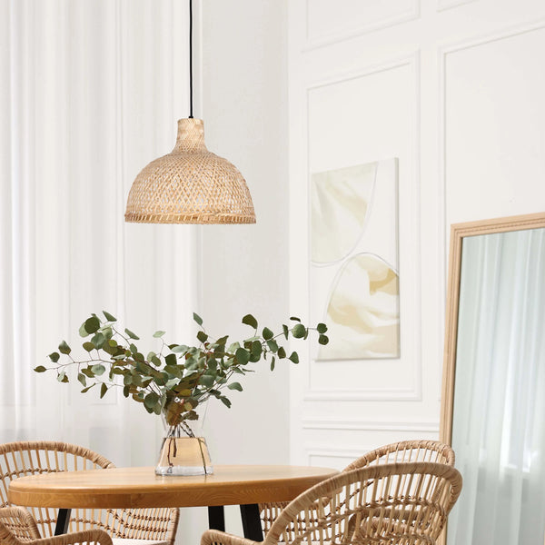 Woven Rattan & Bamboo Pendant Light - E27 Fitting, 40W Max, Dimmable