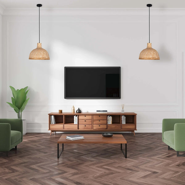 Woven Rattan & Bamboo Pendant Light - E27 Fitting, 40W Max, Dimmable