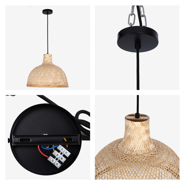 Woven Rattan & Bamboo Pendant Light - E27 Fitting, 40W Max, Dimmable