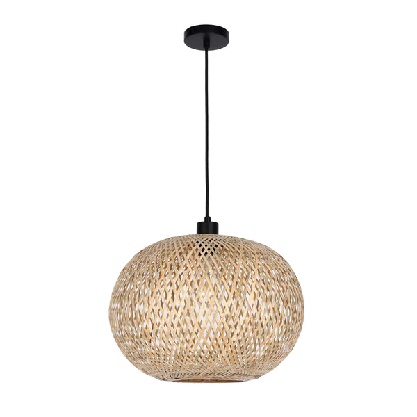 Woven Rattan & Bamboo Pendant Light - E27 Fitting, 40W Max, Dimmable