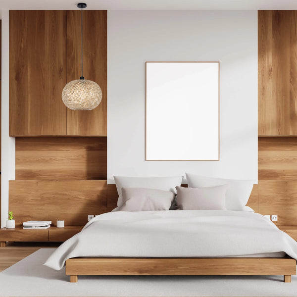 Woven Rattan & Bamboo Pendant Light - E27 Fitting, 40W Max, Dimmable