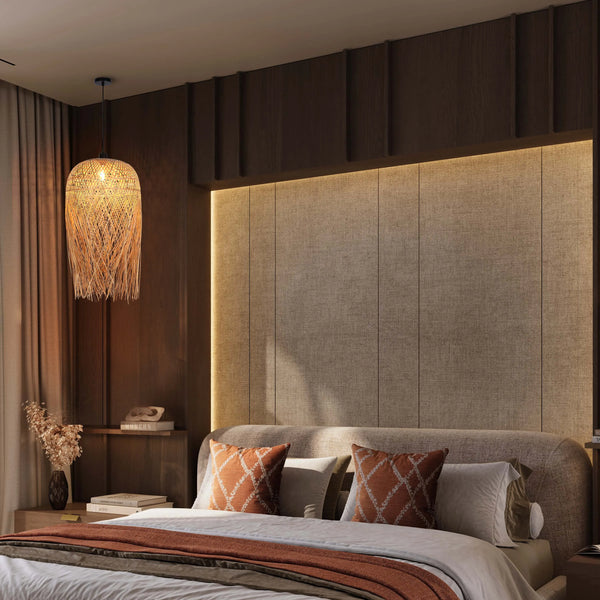 Woven Rattan & Bamboo Pendant Light - E27 Fitting, 40W Max, Dimmable