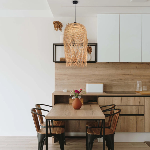 Woven Rattan & Bamboo Pendant Light - E27 Fitting, 40W Max, Dimmable