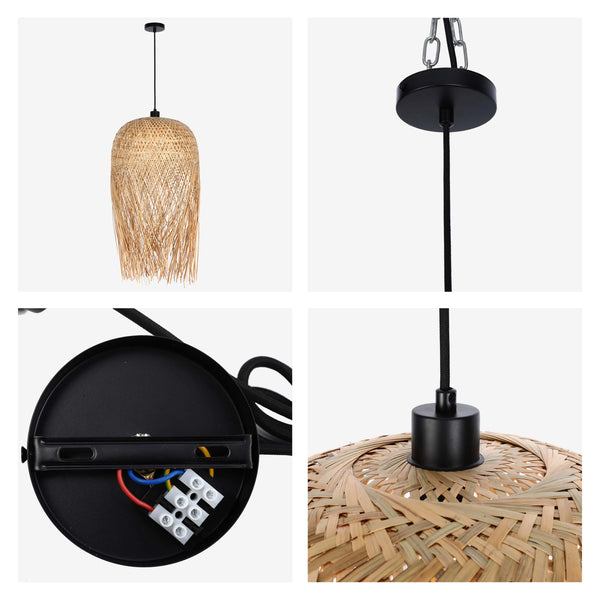 Woven Rattan & Bamboo Pendant Light - E27 Fitting, 40W Max, Dimmable