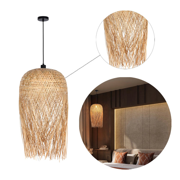 Woven Rattan & Bamboo Pendant Light - E27 Fitting, 40W Max, Dimmable