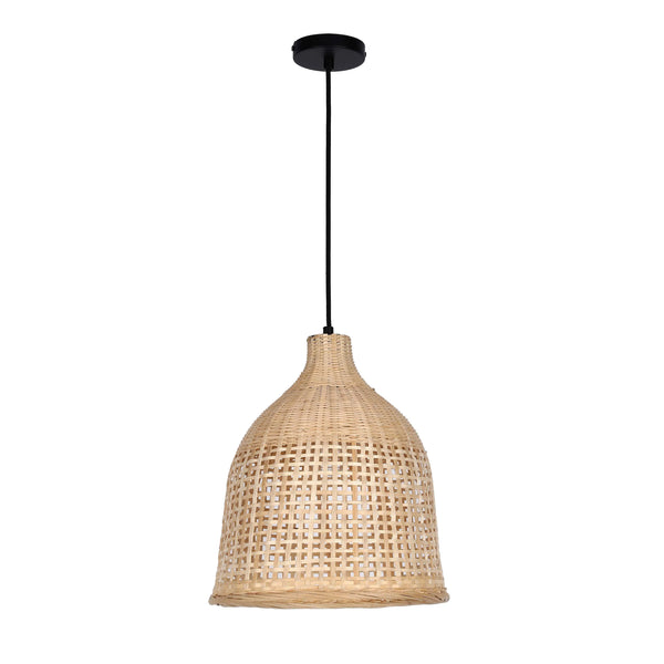Woven Rattan & Bamboo Pendant Light - E27 Fitting, 40W Max, Dimmable
