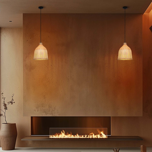 Woven Rattan & Bamboo Pendant Light - E27 Fitting, 40W Max, Dimmable