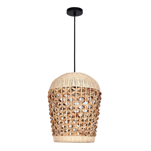Woven Rattan & Bamboo Pendant Light - E27 Fitting, 40W Max, Dimmable