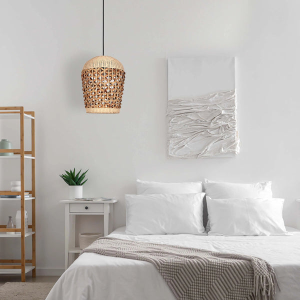 Woven Rattan & Bamboo Pendant Light - E27 Fitting, 40W Max, Dimmable