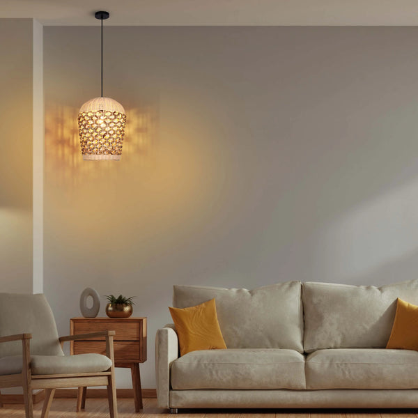 Woven Rattan & Bamboo Pendant Light - E27 Fitting, 40W Max, Dimmable