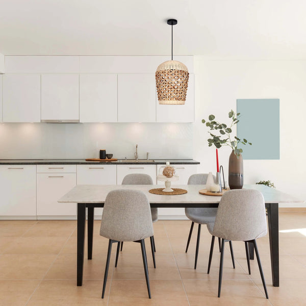 Woven Rattan & Bamboo Pendant Light - E27 Fitting, 40W Max, Dimmable
