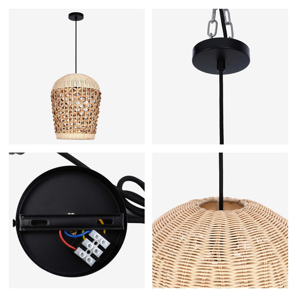 Woven Rattan & Bamboo Pendant Light - E27 Fitting, 40W Max, Dimmable