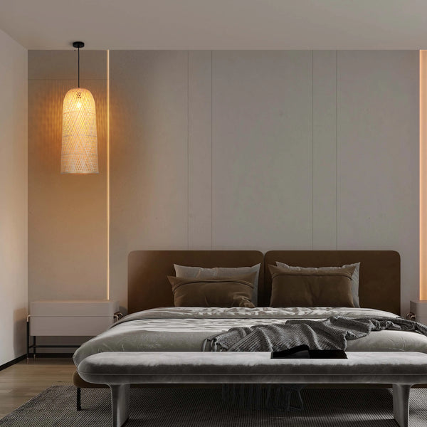 Woven Rattan & Bamboo Pendant Light - E27 Fitting, 40W Max, Dimmable