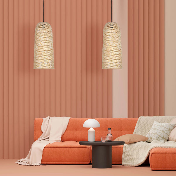 Woven Rattan & Bamboo Pendant Light - E27 Fitting, 40W Max, Dimmable