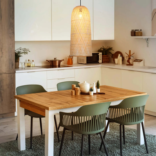 Woven Rattan & Bamboo Pendant Light - E27 Fitting, 40W Max, Dimmable
