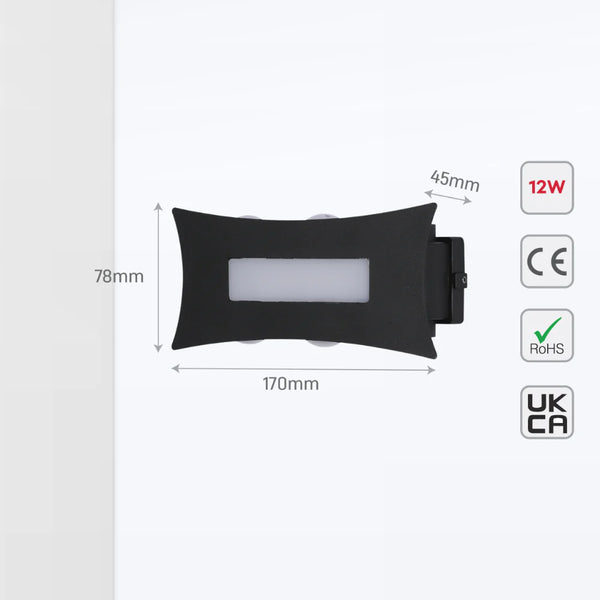 Modern Decorative Up Down LED Wall Light Black 4000K 12W