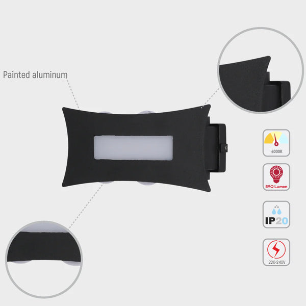 Modern Decorative Up Down LED Wall Light Black 4000K 12W