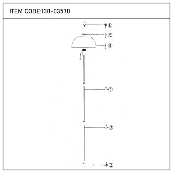 Modern Dome Floor Lamp – E27 Fitting, 1440mm Height, Pull Cord Switch