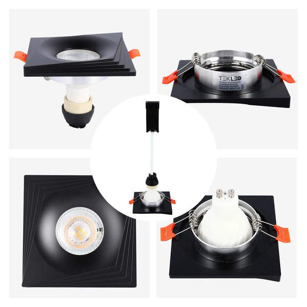 Square Recessed GU10 Downlight - 94mm, Dimmable, Aluminium Frame