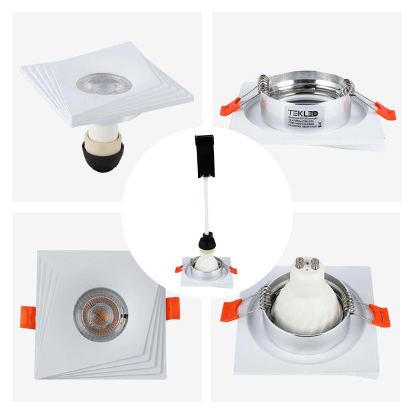Square Recessed GU10 Downlight - 94mm, Dimmable, Aluminium Frame