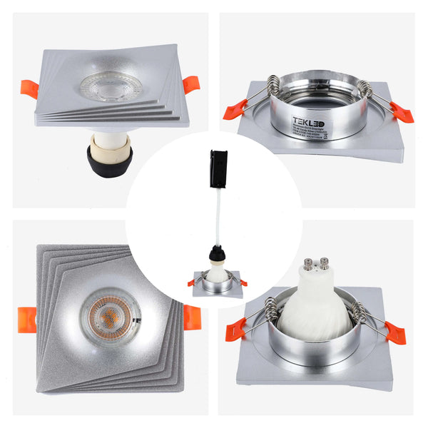 Square Recessed GU10 Downlight - 94mm, Dimmable, Aluminium Frame